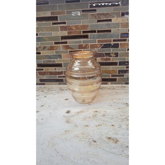 Vintage Vase Marigold Banded Rings Anchor Hocking Carnival Glass 8" - Picture 1 of 6